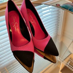 Jessica Simpson pink perforated pumps